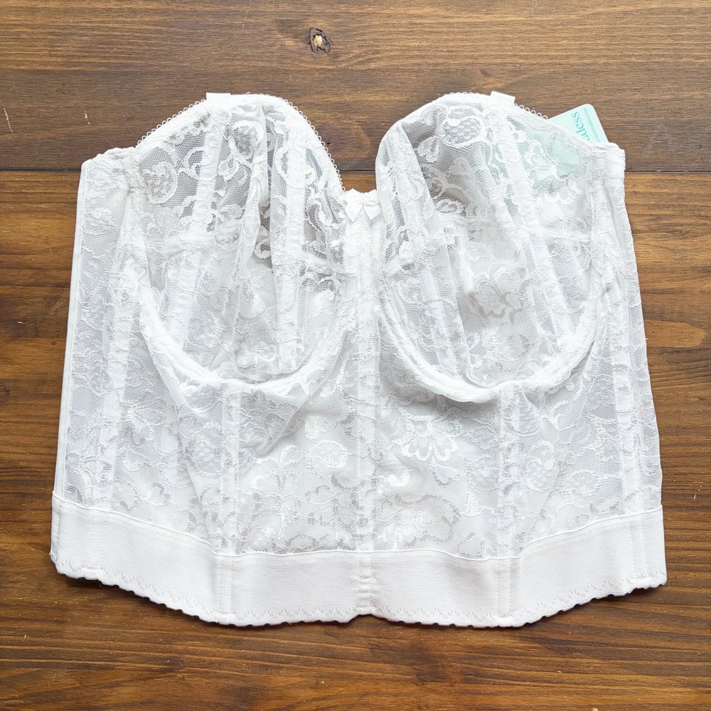 Goddess Lace Bridal Bustier Longline Bra White 40DD Romantic NWT Small Flaw